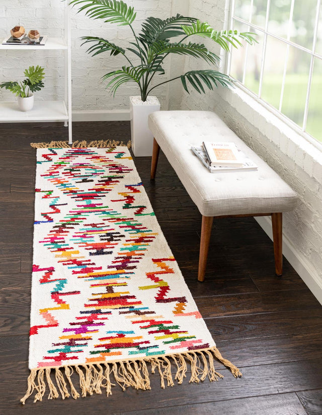 Multicolor 2' 2 x 6' 1 Chindi Trellis Runner Area Rug Natural Eco-Friendly Cotton Geometric Pattern Carpet for Living Dining Room Office Bedrooms for Sale at Rug Engine
