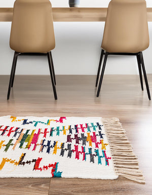 Multicolor 2' 2 x 6' 1 Chindi Trellis Runner Area Rug Natural Eco-Friendly Cotton Geometric Pattern Carpet for Living Dining Room Office Bedrooms for Sale at Rug Engine