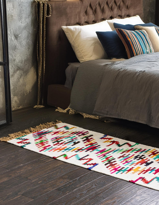 Multicolor 2' 2 x 6' 1 Chindi Trellis Runner Area Rug Natural Eco-Friendly Cotton Geometric Pattern Carpet for Living Dining Room Office Bedrooms for Sale at Rug Engine