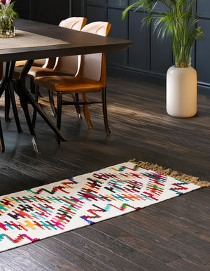 Multicolor 2' 2 x 6' 1 Chindi Trellis Runner Area Rug Natural Eco-Friendly Cotton Geometric Pattern Carpet for Living Dining Room Office Bedrooms for Sale at Rug Engine