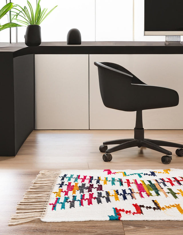 Multicolor 2' 2 x 6' 1 Chindi Trellis Runner Area Rug Natural Eco-Friendly Cotton Geometric Pattern Carpet for Living Dining Room Office Bedrooms for Sale at Rug Engine