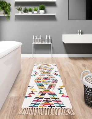 Multicolor 2' 2 x 6' 1 Chindi Trellis Runner Area Rug Natural Eco-Friendly Cotton Geometric Pattern Carpet for Living Dining Room Office Bedrooms for Sale at Rug Engine