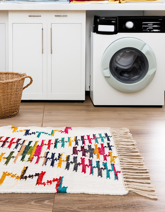 Multicolor 2' 2 x 6' 1 Chindi Trellis Runner Area Rug Natural Eco-Friendly Cotton Geometric Pattern Carpet for Living Dining Room Office Bedrooms for Sale at Rug Engine