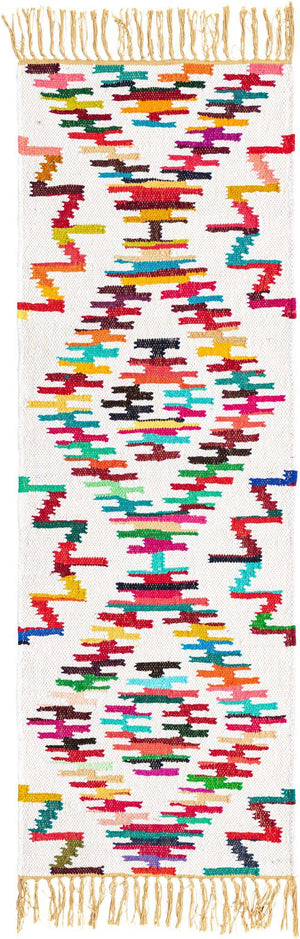 Multicolor 2' 2 x 6' 1 Chindi Trellis Runner Area Rug Natural Eco-Friendly Cotton Geometric Pattern Carpet for Living Dining Room Office Bedrooms for Sale at Rug Engine