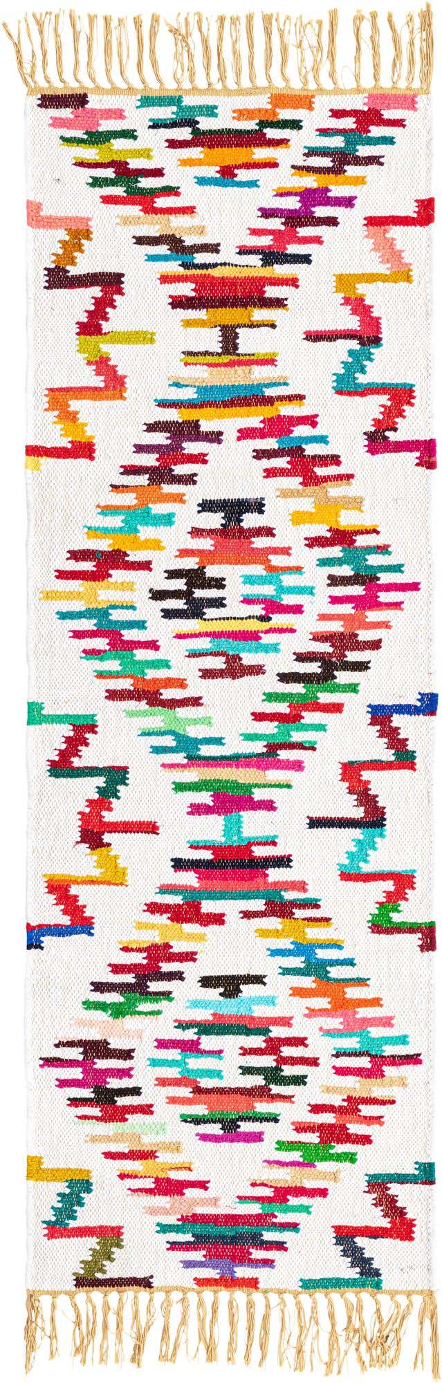 Multicolor 2' 2 x 6' 1 Chindi Trellis Runner Area Rug Natural Eco-Friendly Cotton Geometric Pattern Carpet for Living Dining Room Office Bedrooms for Sale at Rug Engine