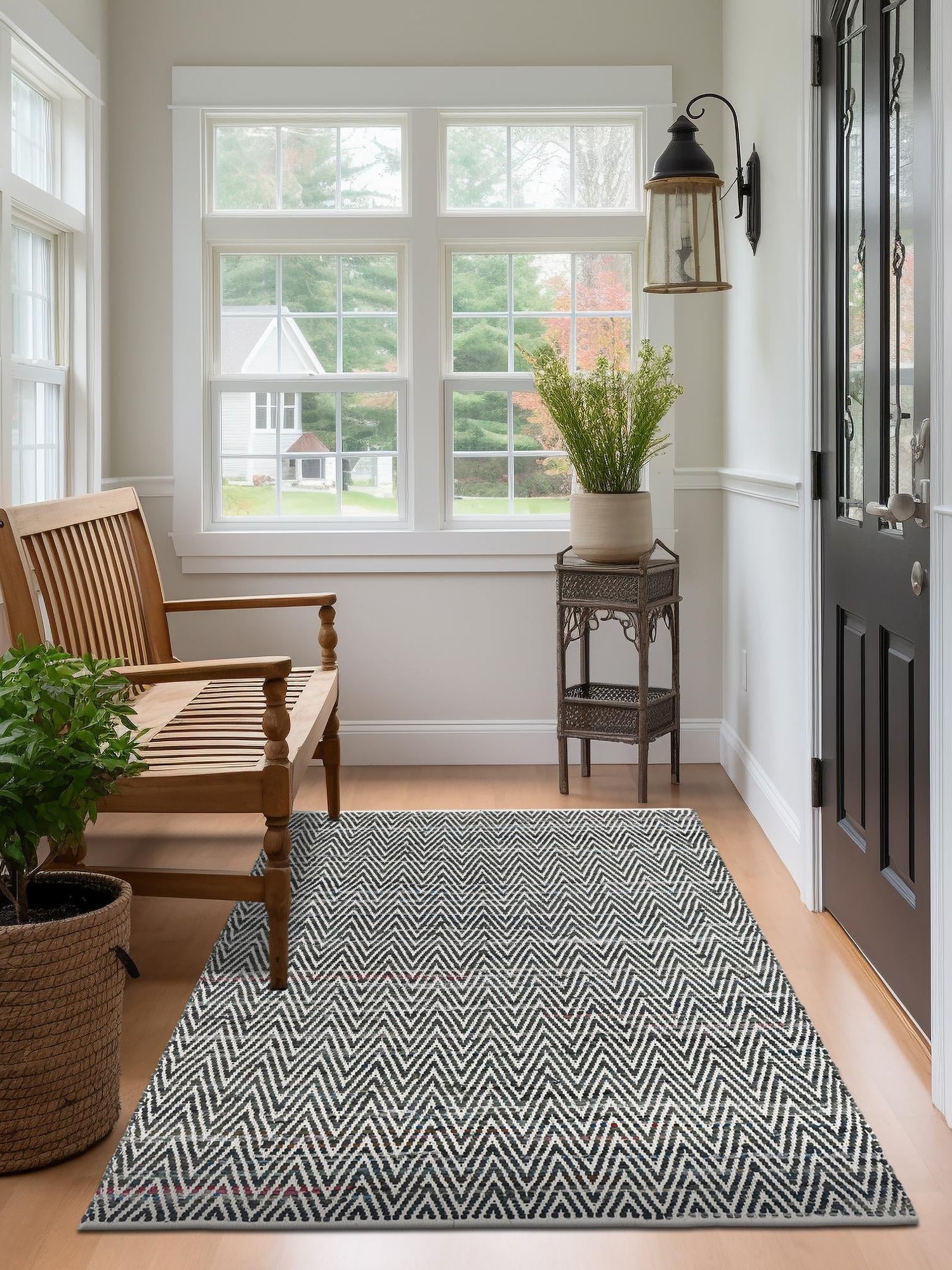 Black and White 7' 1 x 10' Chindi Chevron Rectangle Area Rug 100% Denim Cotton All Natural Modern Geometric Carpet Dining Living Rooms Bathroom Dorm Decor for Sale at Rug Engine