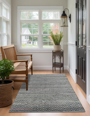 Black and White 7' 1 x 10' Chindi Chevron Rectangle Area Rug 100% Denim Cotton All Natural Modern Geometric Carpet Dining Living Rooms Bathroom Dorm Decor for Sale at Rug Engine