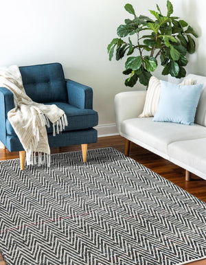 Black and White 8' x 11' Chindi Chevron Rectangle Area Rug 100% Denim Cotton All Natural Modern Geometric Carpet Dining Living Rooms Bathroom Dorm Decor for Sale at Rug Engine