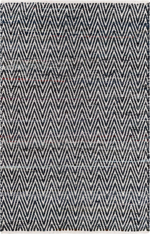Black and White 4' 1 x 6' 1 Chindi Chevron Rectangle Area Rug 100% Denim Cotton All Natural Modern Geometric Carpet Dining Living Rooms Bathroom Dorm Decor for Sale at Rug Engine