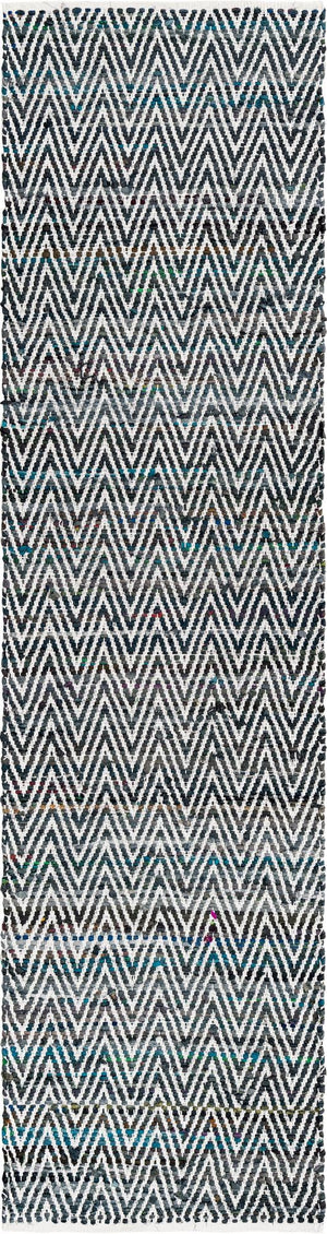 Black and White 2' 7 x 10' Chindi Chevron Runner Area Rug 100% Denim Cotton All Natural Modern Geometric Carpet Dining Living Rooms Bathroom Dorm Decor for Sale at Rug Engine