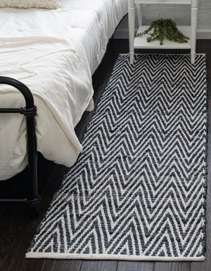 Black and White 2' 2 x 6' 1 Chindi Chevron Runner Area Rug 100% Denim Cotton All Natural Modern Geometric Carpet Dining Living Rooms Bathroom Dorm Decor for Sale at Rug Engine