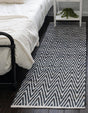 Black and White 2' 7 x 10' Chindi Chevron Runner Area Rug 100% Denim Cotton All Natural Modern Geometric Carpet Dining Living Rooms Bathroom Dorm Decor for Sale at Rug Engine