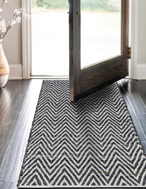 Black and White 2' 2 x 6' 1 Chindi Chevron Runner Area Rug 100% Denim Cotton All Natural Modern Geometric Carpet Dining Living Rooms Bathroom Dorm Decor for Sale at Rug Engine