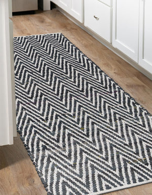 Black and White 2' 2 x 6' 1 Chindi Chevron Runner Area Rug 100% Denim Cotton All Natural Modern Geometric Carpet Dining Living Rooms Bathroom Dorm Decor for Sale at Rug Engine