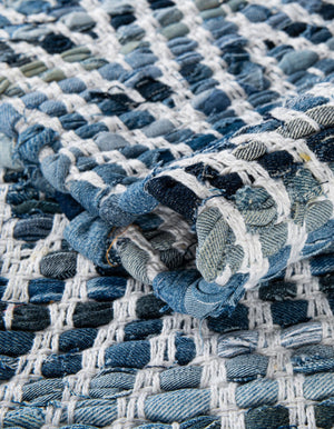Denim 5' 1 x 8' Chindi Chevron Rectangle Area Rug 100% Denim Cotton All Natural Modern Geometric Carpet Dining Living Rooms Bathroom Dorm Decor for Sale at Rug Engine