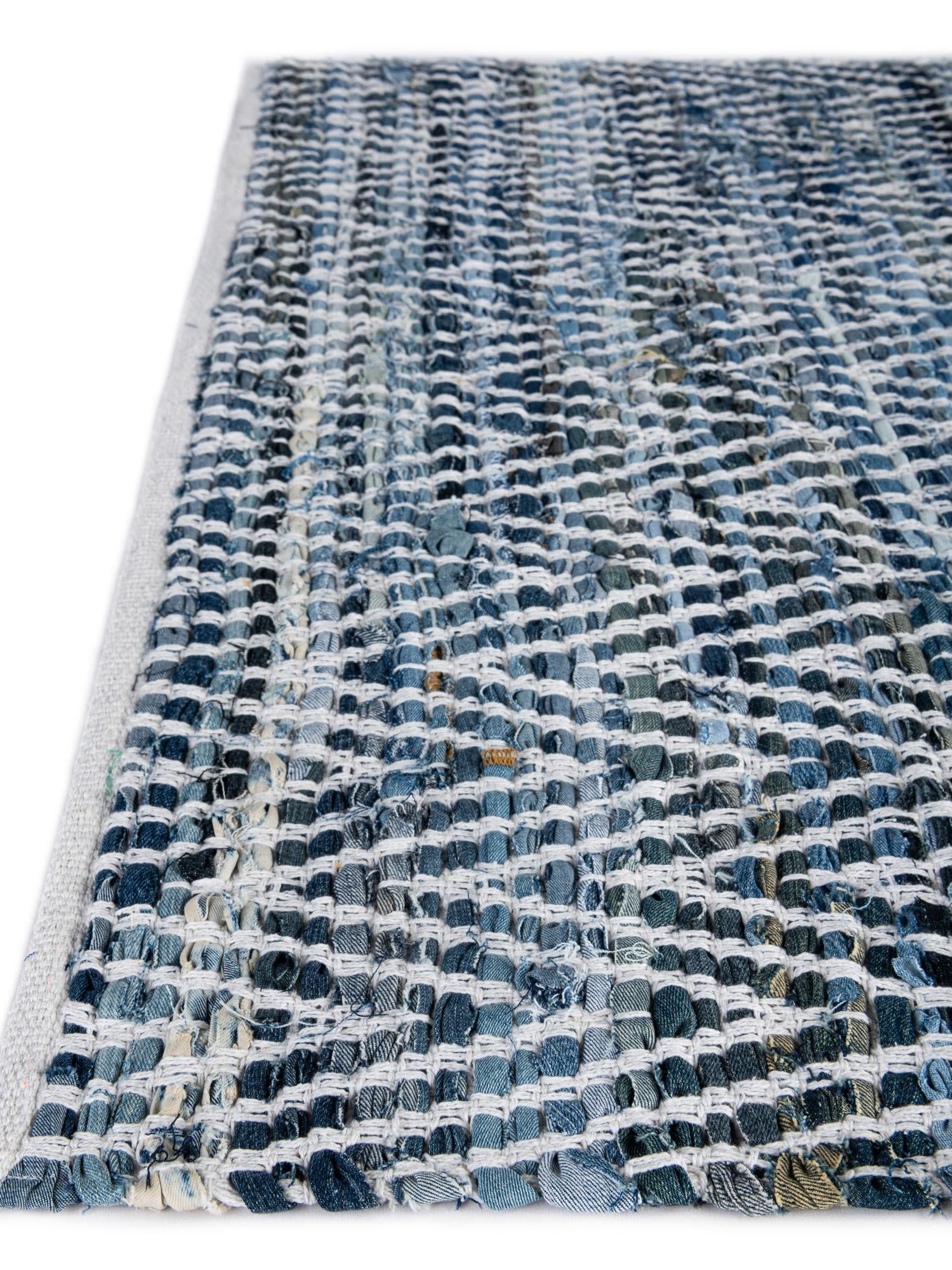Denim 5' 1 x 8' Chindi Chevron Rectangle Area Rug 100% Denim Cotton All Natural Modern Geometric Carpet Dining Living Rooms Bathroom Dorm Decor for Sale at Rug Engine