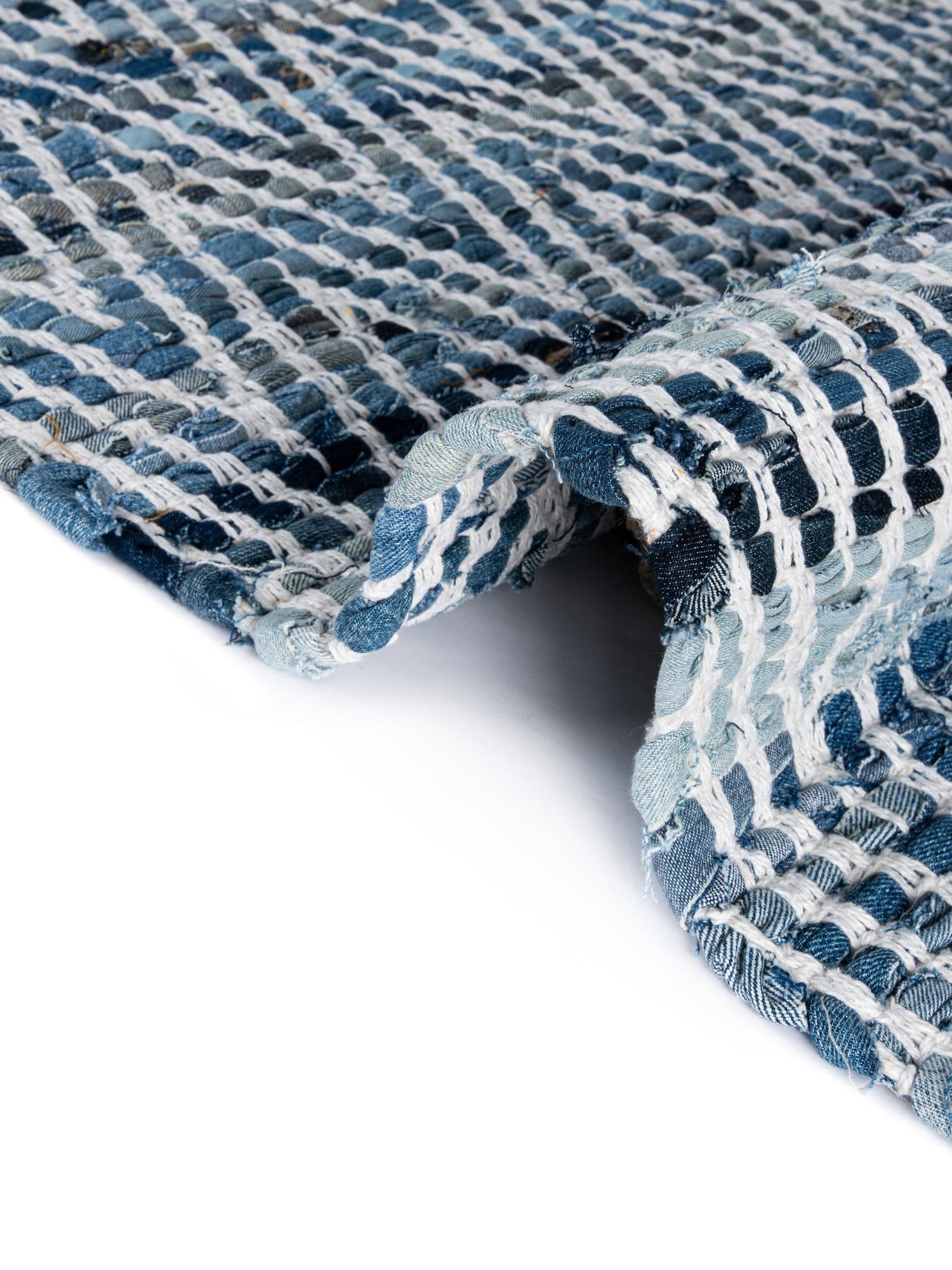 Denim 5' 1 x 8' Chindi Chevron Rectangle Area Rug 100% Denim Cotton All Natural Modern Geometric Carpet Dining Living Rooms Bathroom Dorm Decor for Sale at Rug Engine