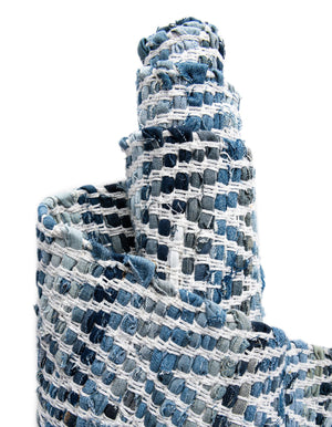 Denim 5' 1 x 8' Chindi Chevron Rectangle Area Rug 100% Denim Cotton All Natural Modern Geometric Carpet Dining Living Rooms Bathroom Dorm Decor for Sale at Rug Engine