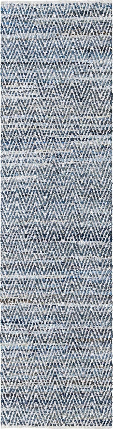 Denim 2' 7 x 10' Chindi Chevron Runner Area Rug 100% Denim Cotton All Natural Modern Geometric Carpet Dining Living Rooms Bathroom Dorm Decor for Sale at Rug Engine