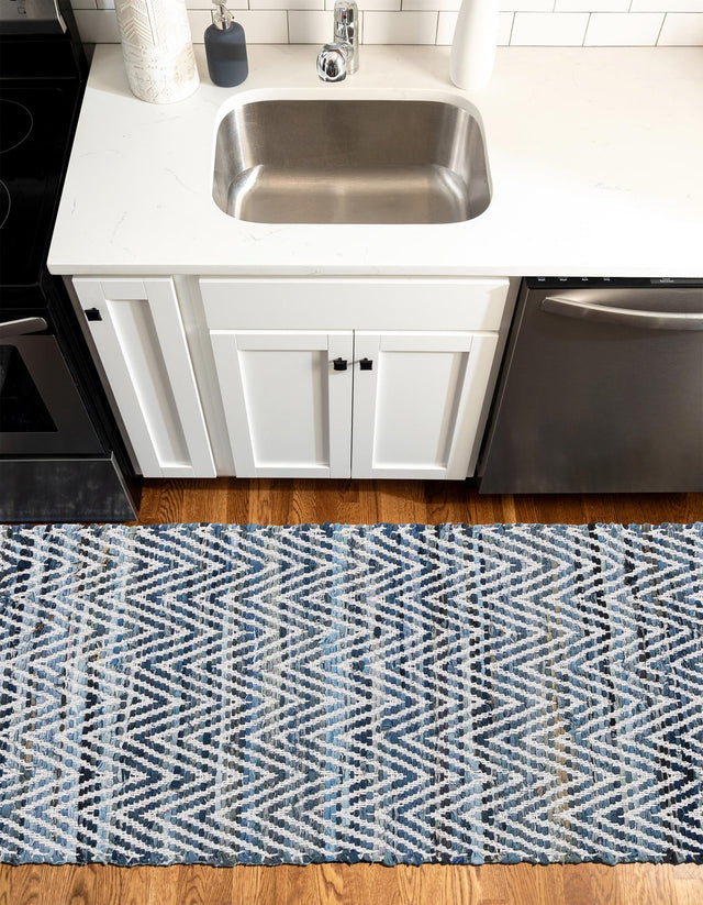 Denim 2' 7 x 10' Chindi Chevron Runner Area Rug 100% Denim Cotton All Natural Modern Geometric Carpet Dining Living Rooms Bathroom Dorm Decor for Sale at Rug Engine