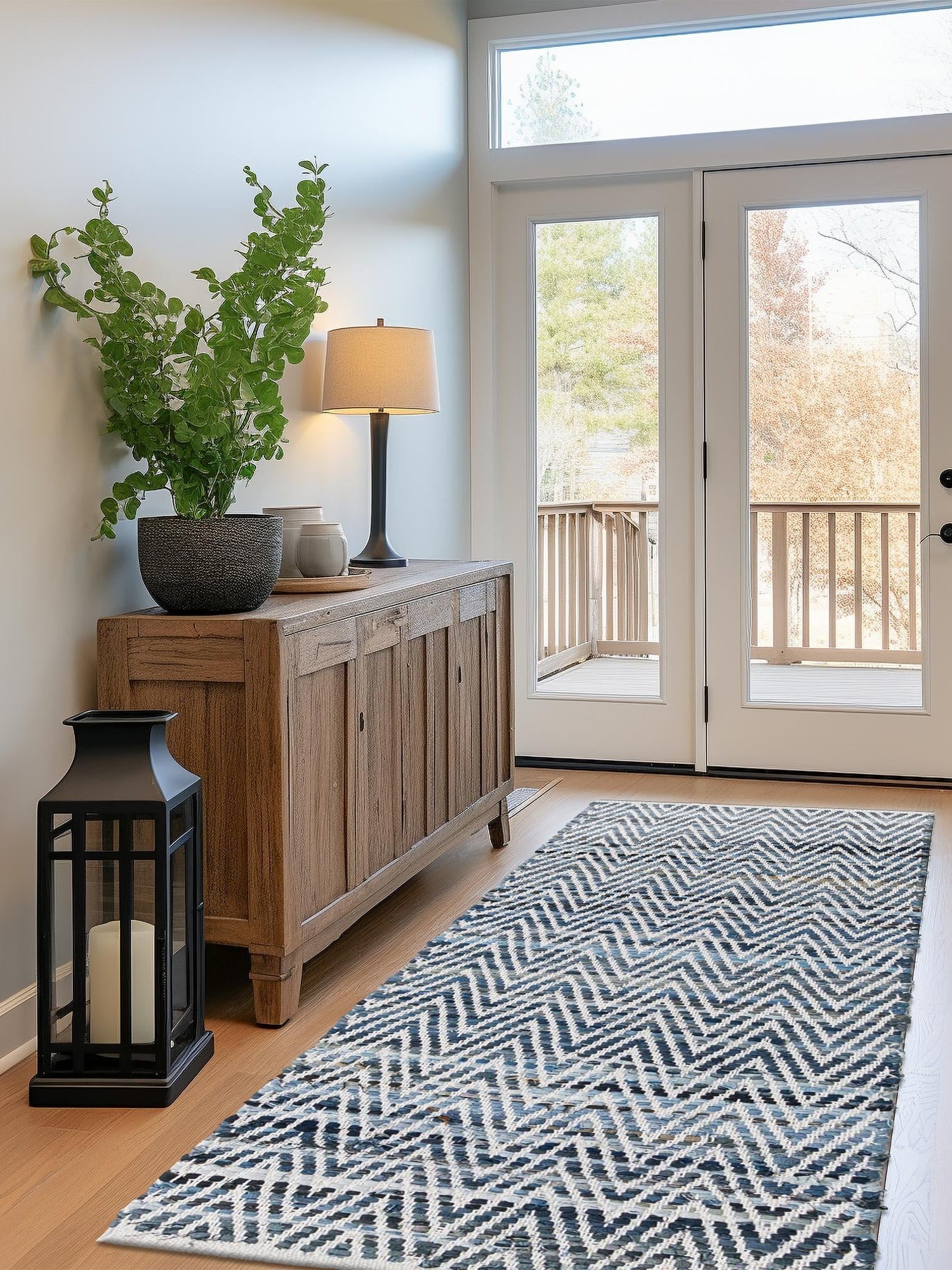 Denim 2' 7 x 10' Chindi Chevron Runner Area Rug 100% Denim Cotton All Natural Modern Geometric Carpet Dining Living Rooms Bathroom Dorm Decor for Sale at Rug Engine