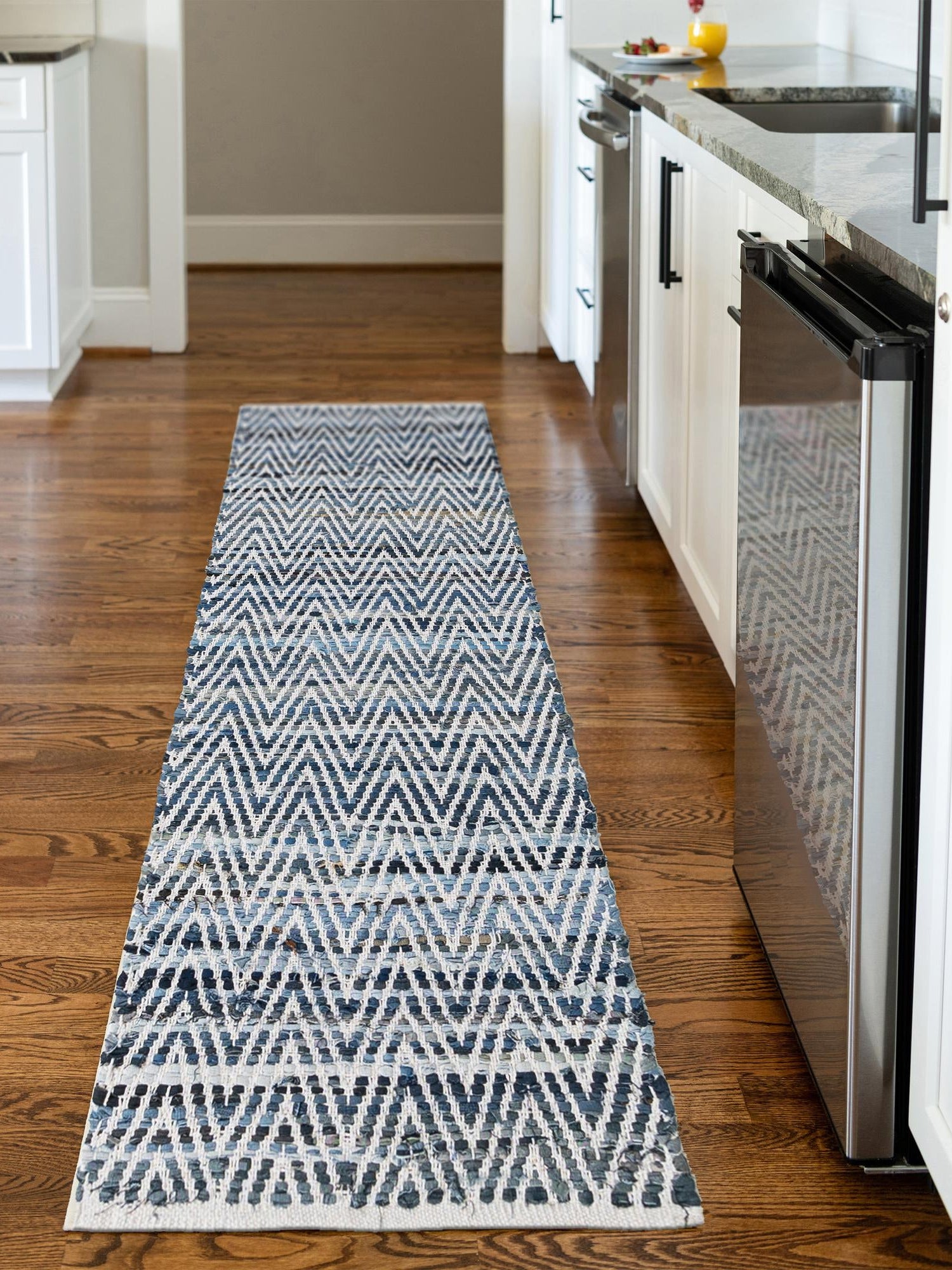 Denim 2' 7 x 10' Chindi Chevron Runner Area Rug 100% Denim Cotton All Natural Modern Geometric Carpet Dining Living Rooms Bathroom Dorm Decor for Sale at Rug Engine