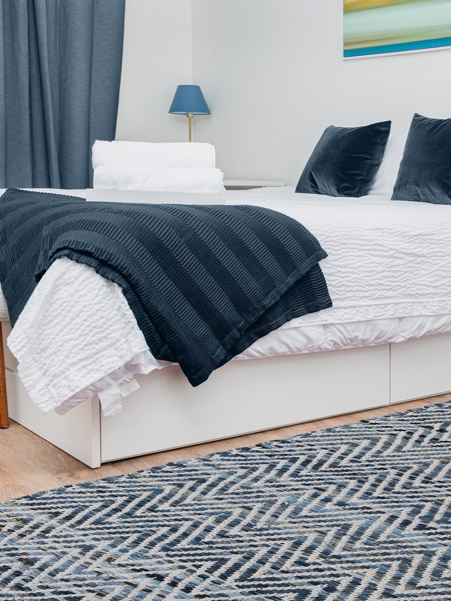 Denim 2' 7 x 10' Chindi Chevron Runner Area Rug 100% Denim Cotton All Natural Modern Geometric Carpet Dining Living Rooms Bathroom Dorm Decor for Sale at Rug Engine
