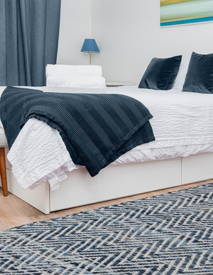 Denim 2' 7 x 10' Chindi Chevron Runner Area Rug 100% Denim Cotton All Natural Modern Geometric Carpet Dining Living Rooms Bathroom Dorm Decor for Sale at Rug Engine