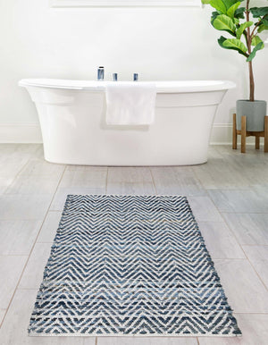 Denim 2' 7 x 10' Chindi Chevron Runner Area Rug 100% Denim Cotton All Natural Modern Geometric Carpet Dining Living Rooms Bathroom Dorm Decor for Sale at Rug Engine