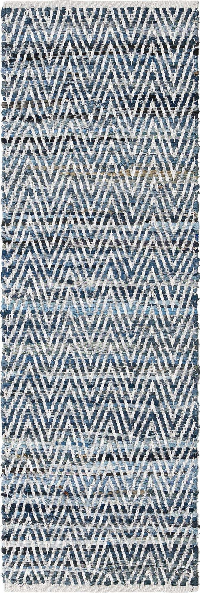 Denim 2' 2 x 6' 1 Chindi Chevron Runner Area Rug 100% Denim Cotton All Natural Modern Geometric Carpet Dining Living Rooms Bathroom Dorm Decor for Sale at Rug Engine
