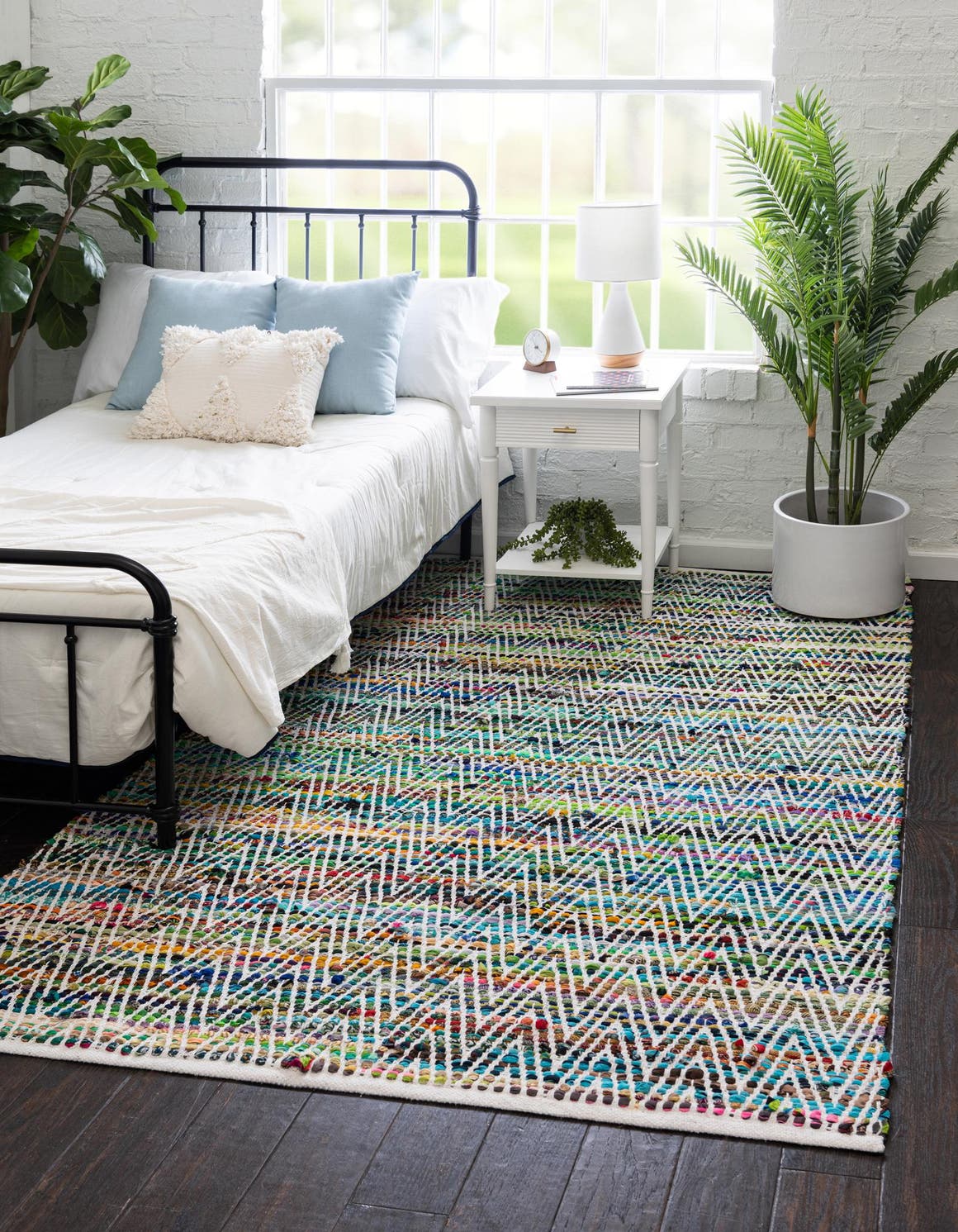 Green 4' 1 x 6' 1 Chindi Chevron Rectangle Area Rug 100% Denim Cotton All Natural Modern Geometric Carpet Dining Living Rooms Bathroom Dorm Decor for Sale at Rug Engine