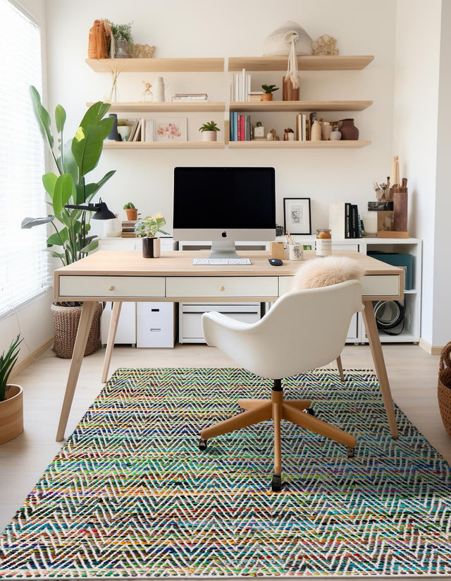 Green 9' x 12' Chindi Chevron Rectangle Area Rug 100% Denim Cotton All Natural Modern Geometric Carpet Dining Living Rooms Bathroom Dorm Decor for Sale at Rug Engine