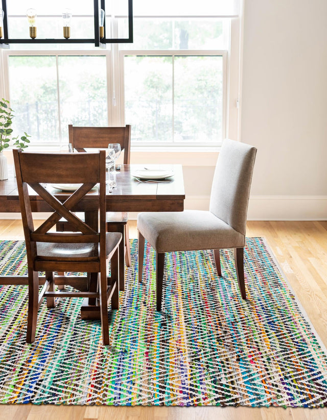 Green 4' 1 x 6' 1 Chindi Chevron Rectangle Area Rug 100% Denim Cotton All Natural Modern Geometric Carpet Dining Living Rooms Bathroom Dorm Decor for Sale at Rug Engine