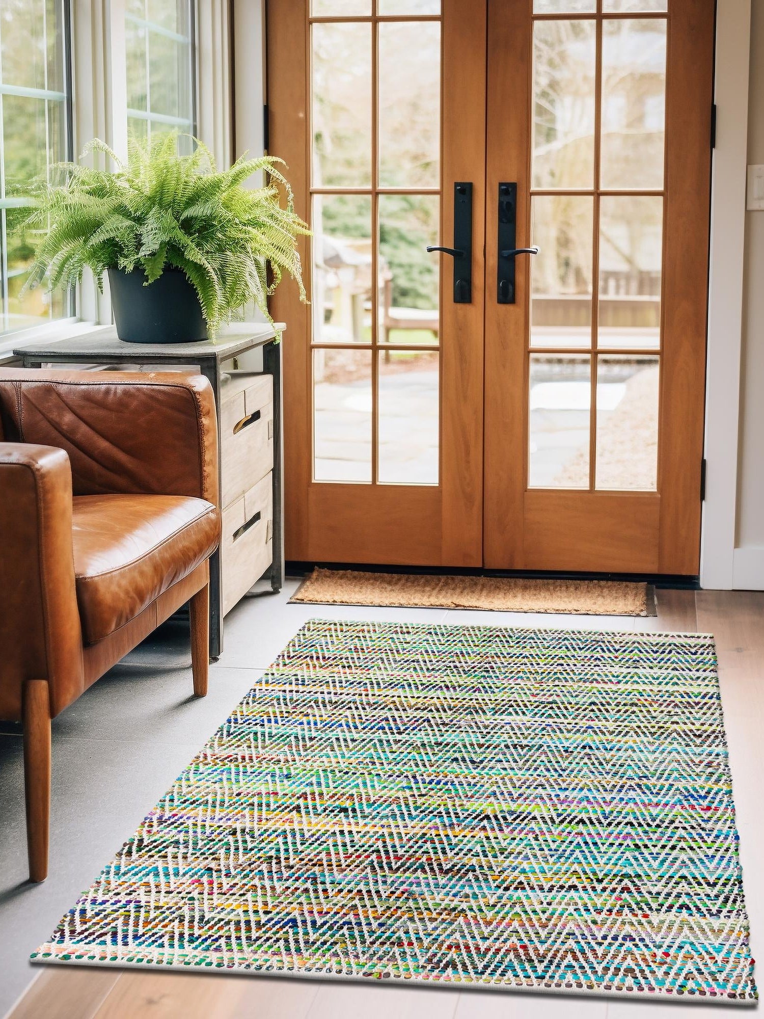 Green 8' x 11' Chindi Chevron Rectangle Area Rug 100% Denim Cotton All Natural Modern Geometric Carpet Dining Living Rooms Bathroom Dorm Decor for Sale at Rug Engine