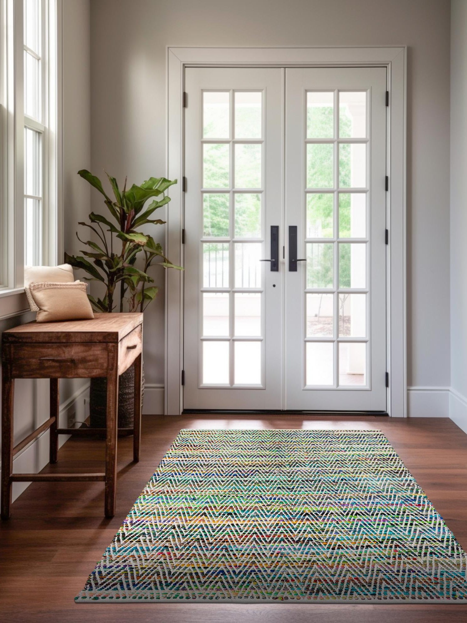 Green 8' x 11' Chindi Chevron Rectangle Area Rug 100% Denim Cotton All Natural Modern Geometric Carpet Dining Living Rooms Bathroom Dorm Decor for Sale at Rug Engine
