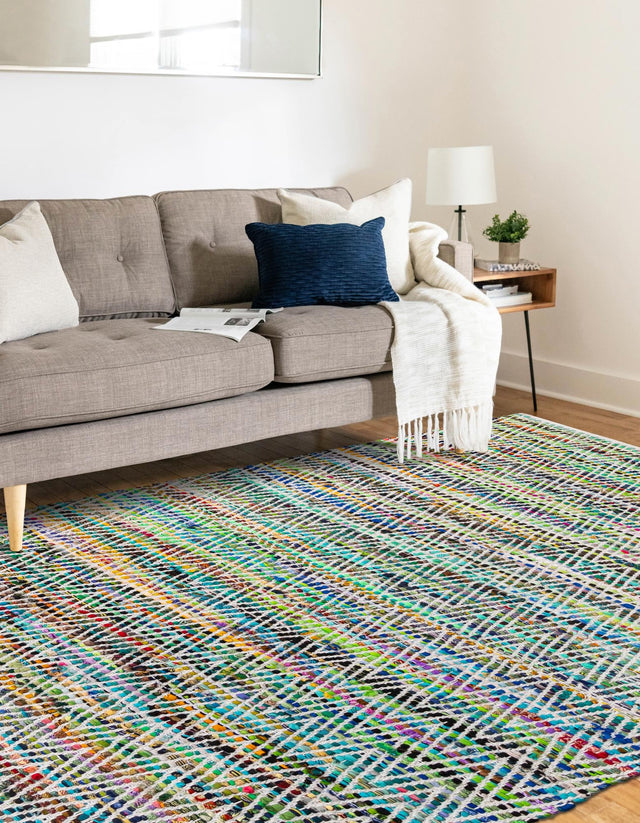 Green 9' x 12' Chindi Chevron Rectangle Area Rug 100% Denim Cotton All Natural Modern Geometric Carpet Dining Living Rooms Bathroom Dorm Decor for Sale at Rug Engine