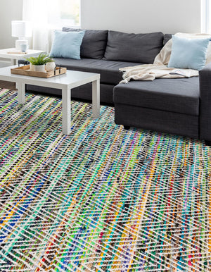 Green 9' x 12' Chindi Chevron Rectangle Area Rug 100% Denim Cotton All Natural Modern Geometric Carpet Dining Living Rooms Bathroom Dorm Decor for Sale at Rug Engine