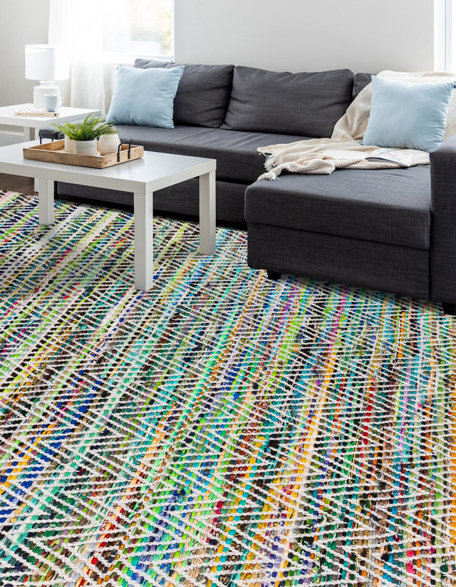 Green 9' x 12' Chindi Chevron Rectangle Area Rug 100% Denim Cotton All Natural Modern Geometric Carpet Dining Living Rooms Bathroom Dorm Decor for Sale at Rug Engine