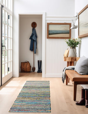 Green 2' 2 x 6' 1 Chindi Chevron Runner Area Rug 100% Denim Cotton All Natural Modern Geometric Carpet Dining Living Rooms Bathroom Dorm Decor for Sale at Rug Engine