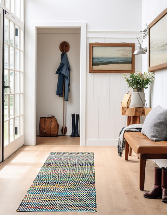 Green 2' 2 x 6' 1 Chindi Chevron Runner Area Rug 100% Denim Cotton All Natural Modern Geometric Carpet Dining Living Rooms Bathroom Dorm Decor for Sale at Rug Engine
