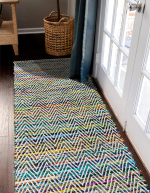 Green 2' 2 x 6' 1 Chindi Chevron Runner Area Rug 100% Denim Cotton All Natural Modern Geometric Carpet Dining Living Rooms Bathroom Dorm Decor for Sale at Rug Engine