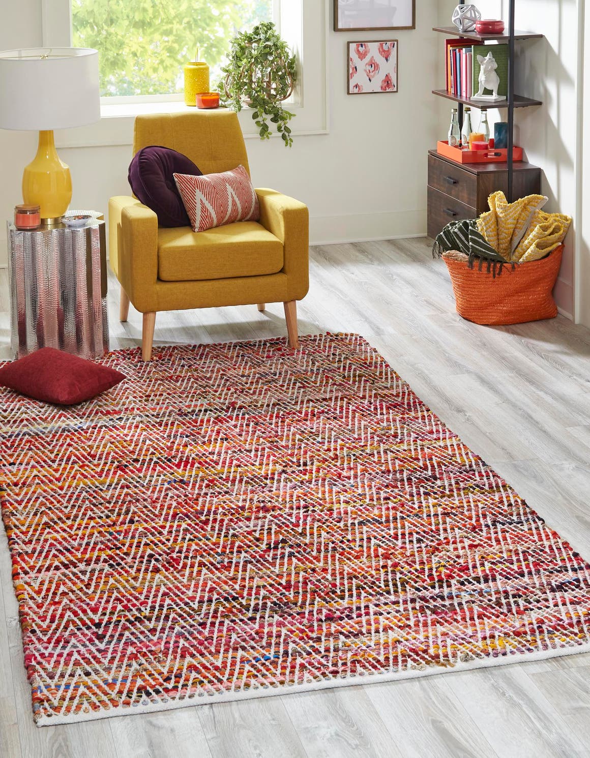 Multicolor 9' x 12' Chindi Chevron Rectangle Area Rug 100% Denim Cotton All Natural Modern Geometric Carpet Dining Living Rooms Bathroom Dorm Decor for Sale at Rug Engine