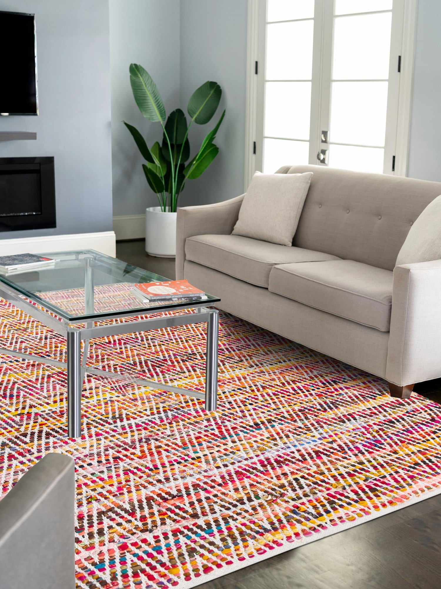 Multicolor 9' x 12' Chindi Chevron Rectangle Area Rug 100% Denim Cotton All Natural Modern Geometric Carpet Dining Living Rooms Bathroom Dorm Decor for Sale at Rug Engine