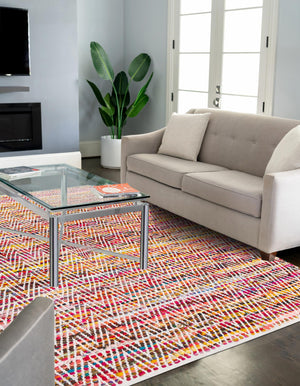 Multicolor 9' x 12' Chindi Chevron Rectangle Area Rug 100% Denim Cotton All Natural Modern Geometric Carpet Dining Living Rooms Bathroom Dorm Decor for Sale at Rug Engine