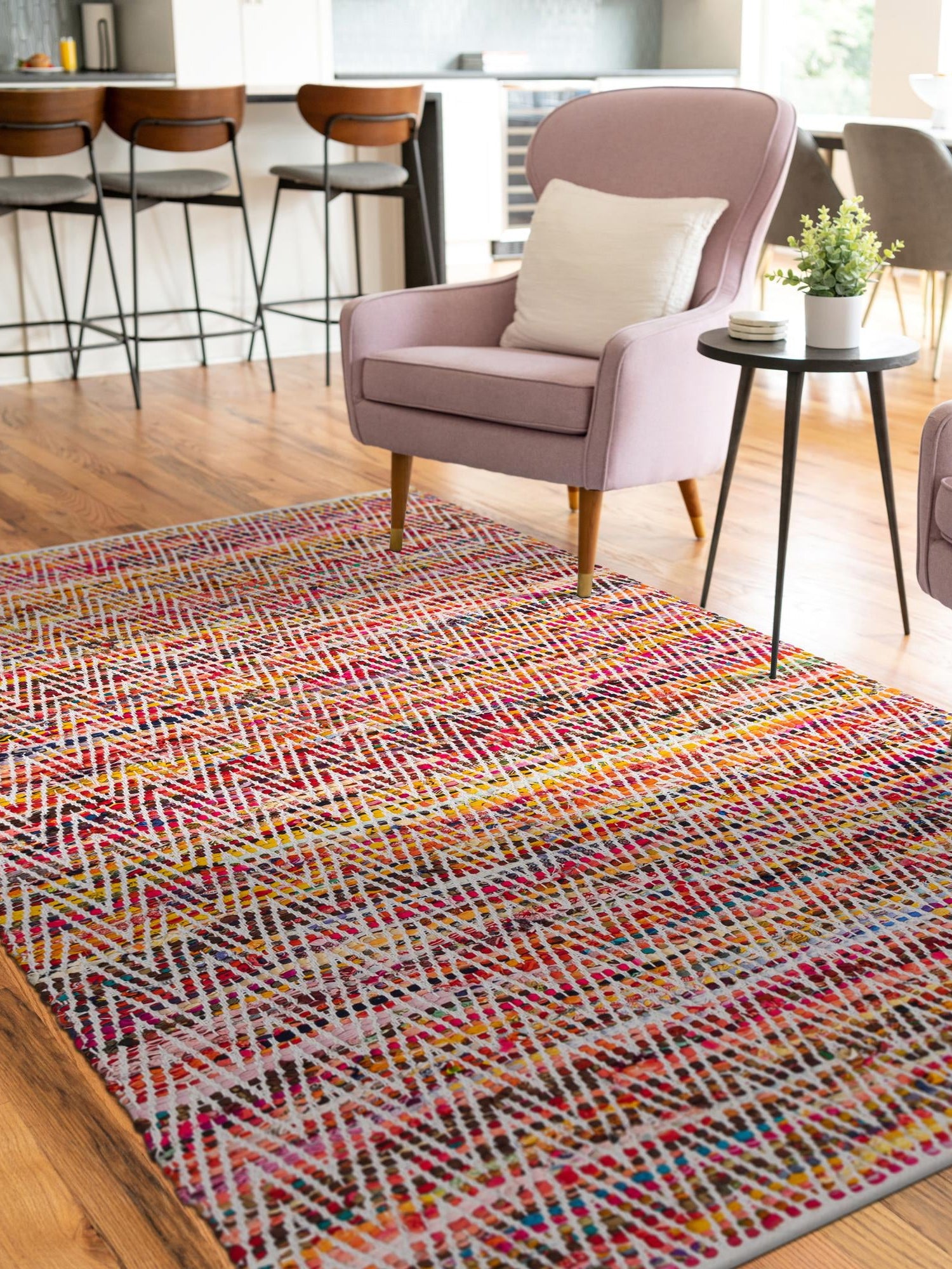 Multicolor 9' x 12' Chindi Chevron Rectangle Area Rug 100% Denim Cotton All Natural Modern Geometric Carpet Dining Living Rooms Bathroom Dorm Decor for Sale at Rug Engine