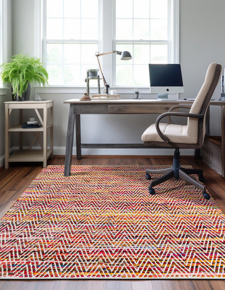 Multicolor 9' x 12' Chindi Chevron Rectangle Area Rug 100% Denim Cotton All Natural Modern Geometric Carpet Dining Living Rooms Bathroom Dorm Decor for Sale at Rug Engine