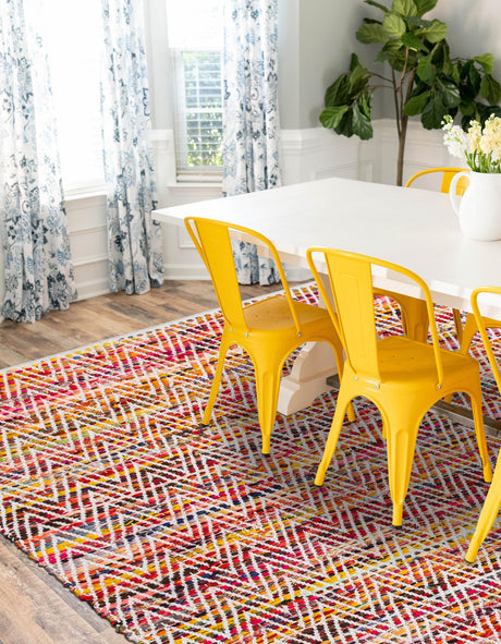 Multicolor 9' x 12' Chindi Chevron Rectangle Area Rug 100% Denim Cotton All Natural Modern Geometric Carpet Dining Living Rooms Bathroom Dorm Decor for Sale at Rug Engine