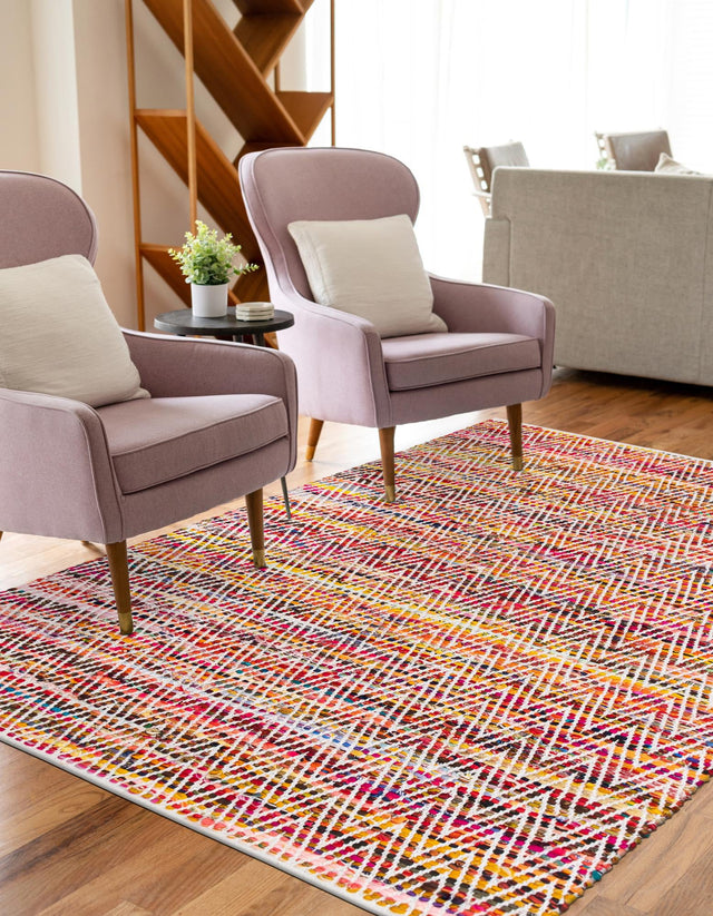 Multicolor 9' x 12' Chindi Chevron Rectangle Area Rug 100% Denim Cotton All Natural Modern Geometric Carpet Dining Living Rooms Bathroom Dorm Decor for Sale at Rug Engine