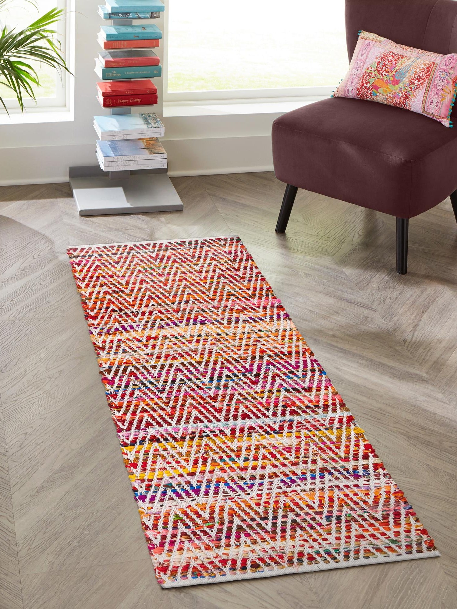 Multicolor 2' 7 x 10' Chindi Chevron Runner Area Rug 100% Denim Cotton All Natural Modern Geometric Carpet Dining Living Rooms Bathroom Dorm Decor for Sale at Rug Engine