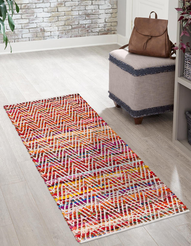 Multicolor 2' 2 x 6' 1 Chindi Chevron Runner Area Rug 100% Denim Cotton All Natural Modern Geometric Carpet Dining Living Rooms Bathroom Dorm Decor for Sale at Rug Engine
